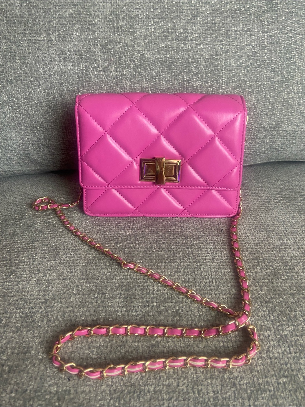 Like Dreams Quilted Hot Pink Chain Crossbody Bag with Gold Hardware